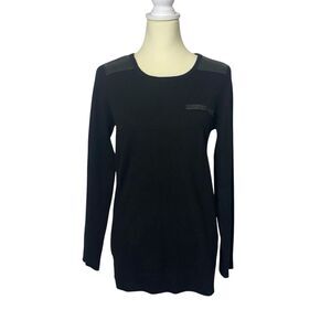 Wythe NY 100% Cashmere & Leather Black Crewneck Pullover Sweater Women's Size M